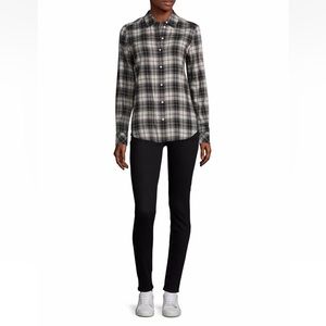 Elizabeth & James Womens Ivory Black Plaid Flannel Blouse Size L